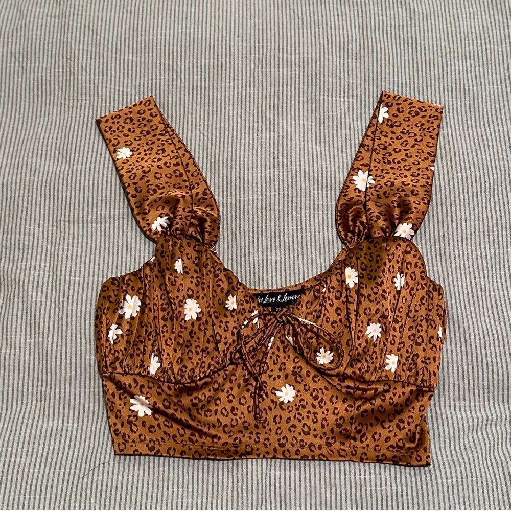 For Love & Lemons Cheetah Print & Daisies Crop Top